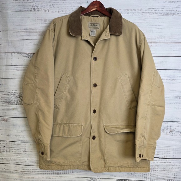 LL Bean Barn Coat Mens X Large Tall Quilted Corduroy Collar Beige 0WY21 XLT Flaw